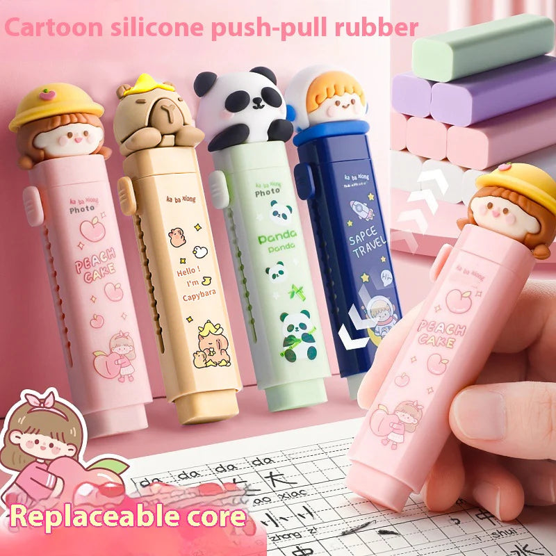 Cute Cartoon Push-Pull Eraser – Retractable Silicone Eraser for Kids