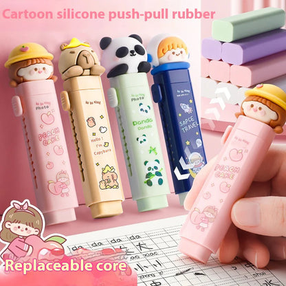 Cute Cartoon Push-Pull Eraser – Retractable Silicone Eraser for Kids