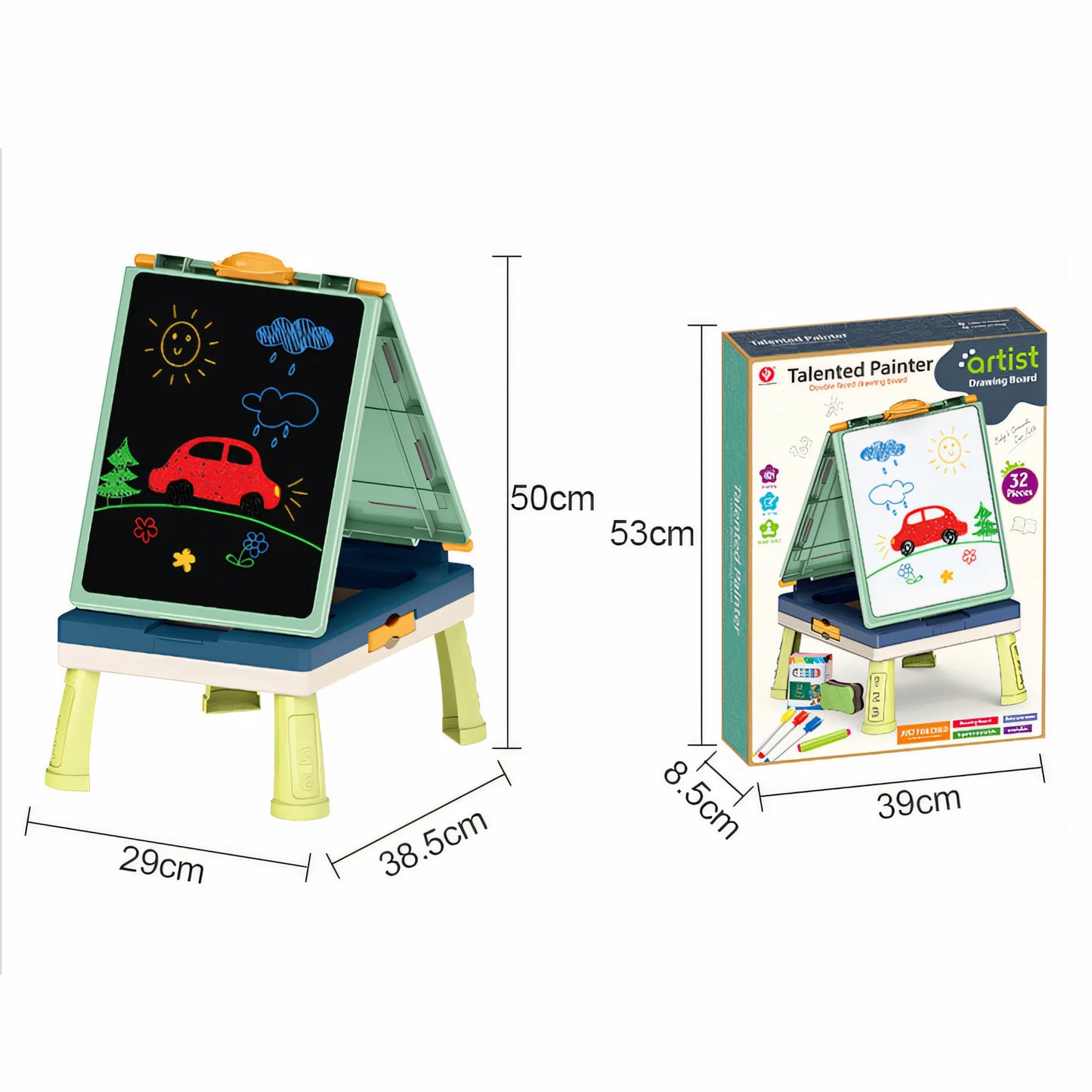 My First Art Studio Double-Sided Drawing Board for Kids | 3-in-1 Painting, Writing & Chess Game Set