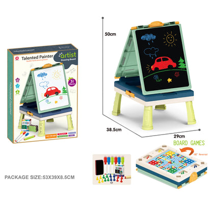 My First Art Studio Double-Sided Drawing Board for Kids | 3-in-1 Painting, Writing & Chess Game Set