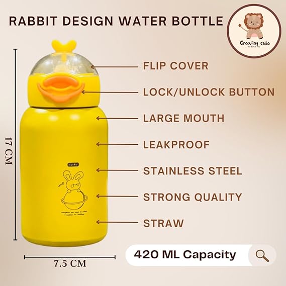Stainless Steel Kids Water Bottle with Sipper -(420 ML) 3+ Years