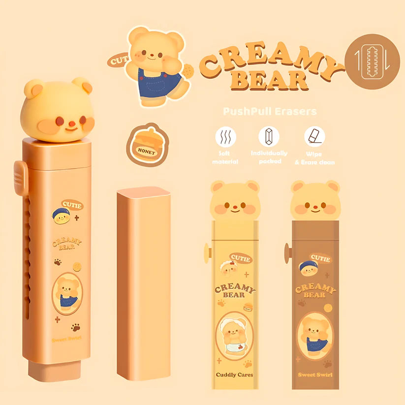 Cute Cartoon Push-Pull Eraser – Retractable Silicone Eraser for Kids