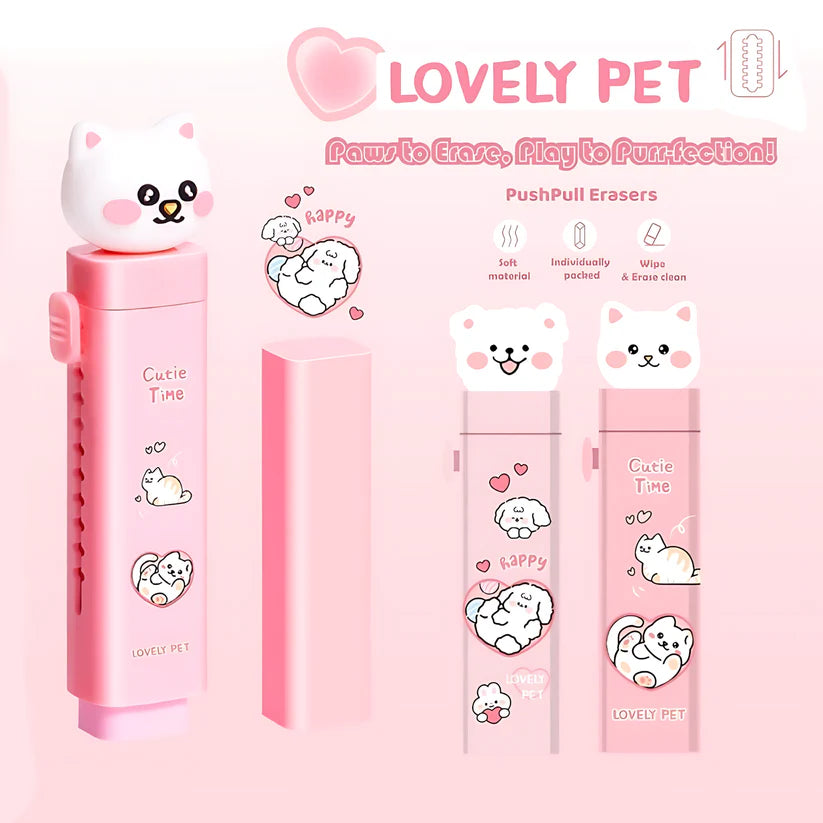 Cute Cartoon Push-Pull Eraser – Retractable Silicone Eraser for Kids