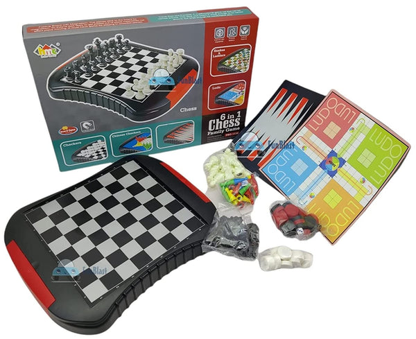 6-in-1 Family Board Game Set – Chess, Ludo, Snakes & Ladders, Checkers & More