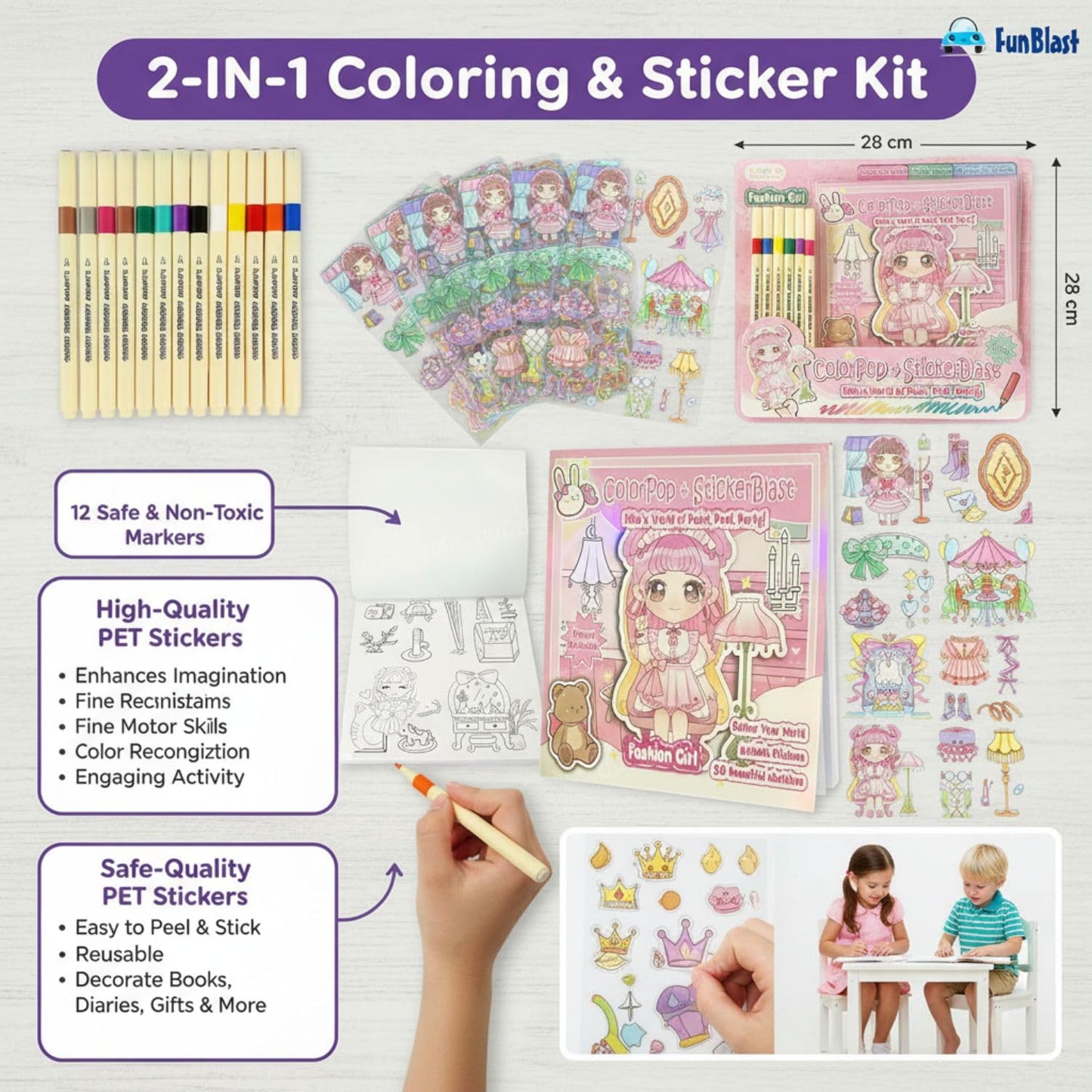ColorPop StickerBlast Fashion Girl Coloring Kit – Markers + Sticker Activity Set