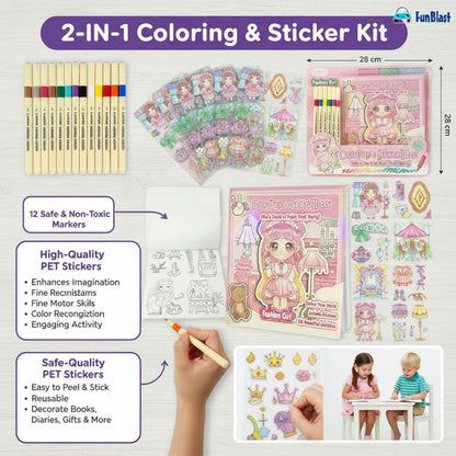 ColorPop StickerBlast Fashion Girl Coloring Kit – Markers + Sticker Activity Set