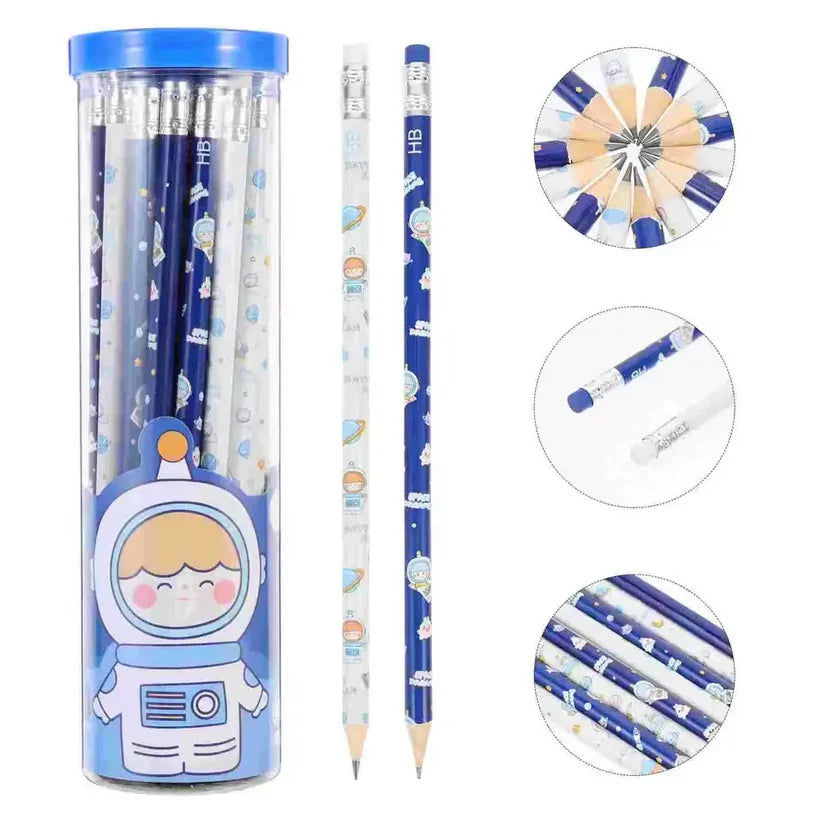 Astronaut HB Pencil Set (30 PCS) with Round Pen Holder – Cute Space-Themed Stationery for Kids & Students