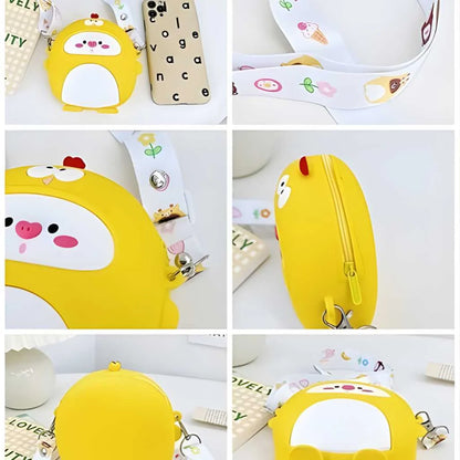 Cartoon Silicone Sling Bags for Girls With Adjustable Strap along with Mirror, comb and key ring