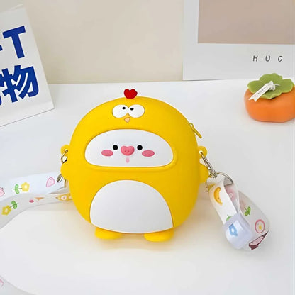 Cartoon Silicone Sling Bags for Girls With Adjustable Strap along with Mirror, comb and key ring