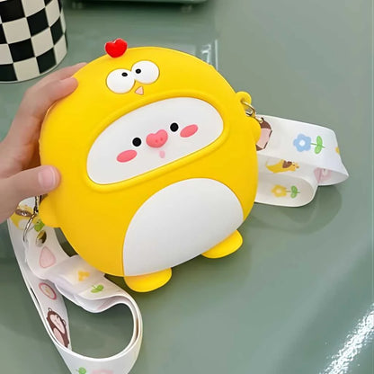Cartoon Silicone Sling Bags for Girls With Adjustable Strap along with Mirror, comb and key ring