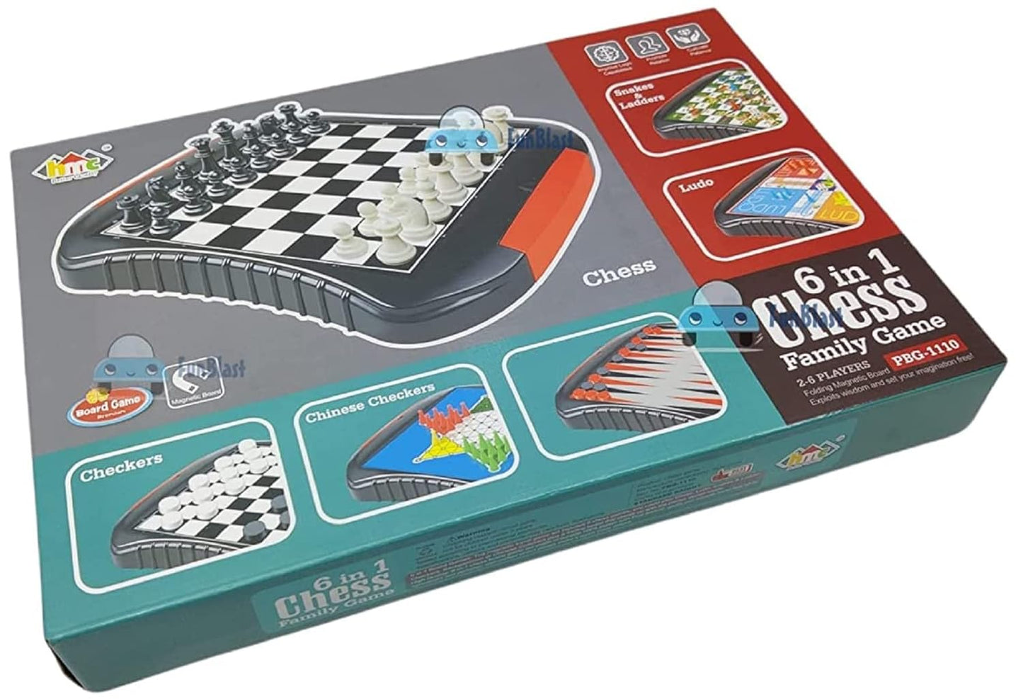 6-in-1 Family Board Game Set – Chess, Ludo, Snakes & Ladders, Checkers & More
