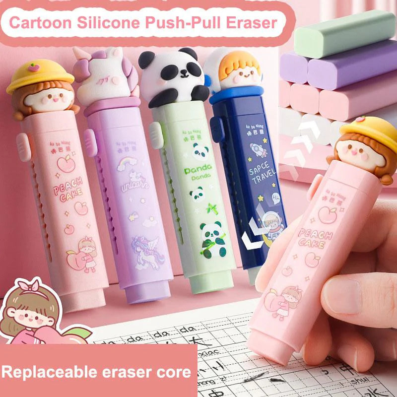 Cute Cartoon Push-Pull Eraser – Retractable Silicone Eraser for Kids
