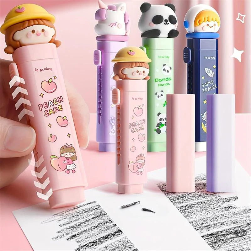 Cute Cartoon Push-Pull Eraser – Retractable Silicone Eraser for Kids