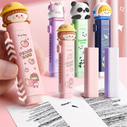 Cute Cartoon Push-Pull Eraser – Retractable Silicone Eraser for Kids