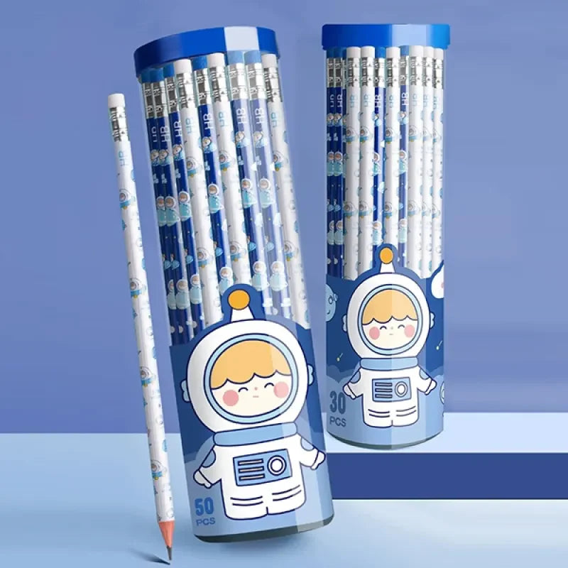 Astronaut HB Pencil Set (30 PCS) with Round Pen Holder – Cute Space-Themed Stationery for Kids & Students