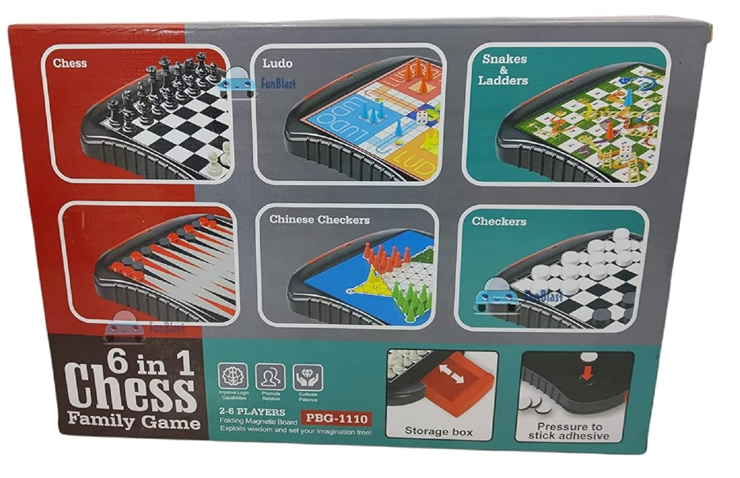 6-in-1 Family Board Game Set – Chess, Ludo, Snakes & Ladders, Checkers & More