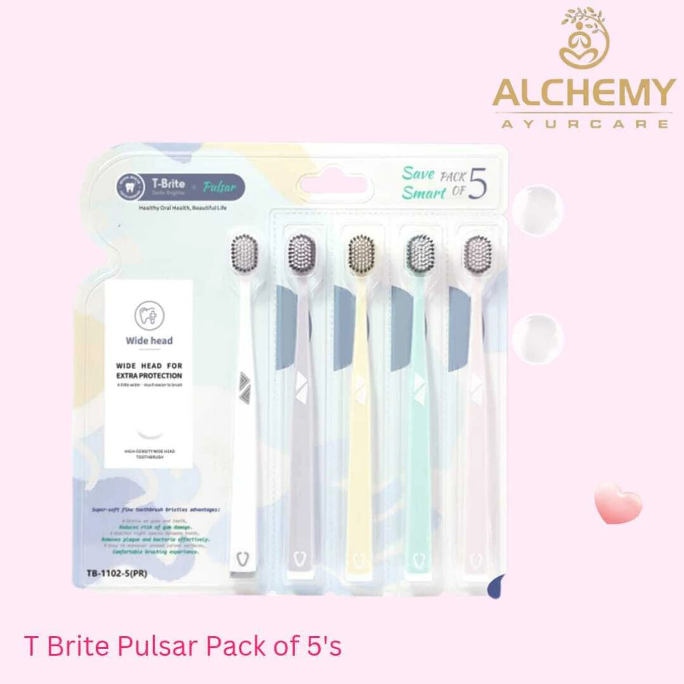 T-Brite Pulsar Soft Bristle Toothbrush Set (Pack of 5) – For Adults- Wide Head Deep Cleaning for Sensitive Gums