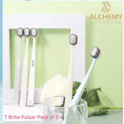 T-Brite Pulsar Soft Bristle Toothbrush Set (Pack of 5) – For Adults- Wide Head Deep Cleaning for Sensitive Gums