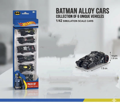 Superhero Bat Car Toy Set (Pack of 6) – Mini Die-Cast Action Cars for Kids