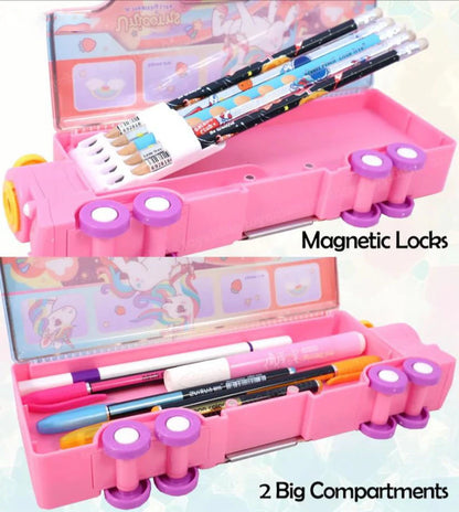 Unicorn Train Pencil Box for Kids – Multi-Compartment Storage Case with Wheels