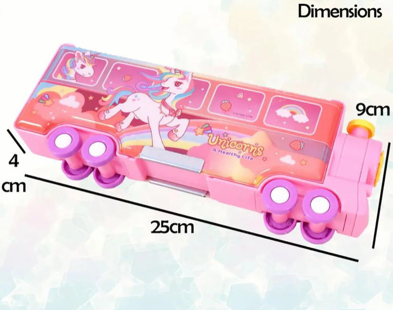 Unicorn Train Pencil Box for Kids – Multi-Compartment Storage Case with Wheels